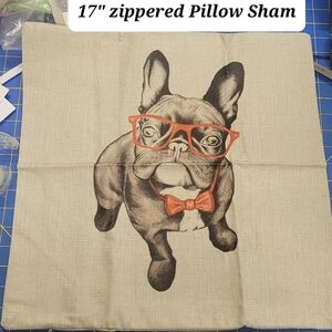 Bulldog w Glasses & Bowtie Pillow Case 17" w Zipper